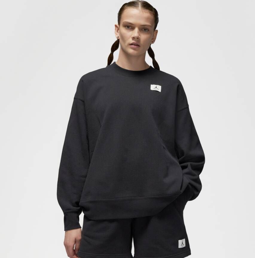 Jordan Flight Fleece sweatshirt met ronde hals voor dames Zwart