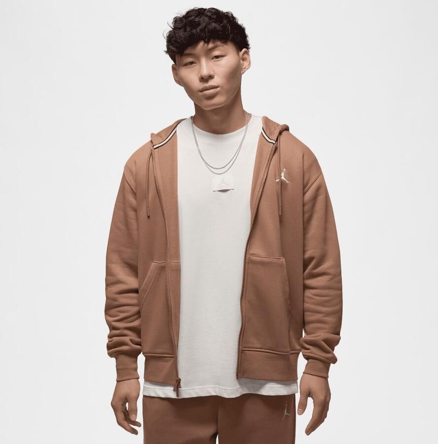 Jordan Essential Fleece Full Zip Hoodie Archaeo Brown White- Heren Archaeo Brown White - Foto 3