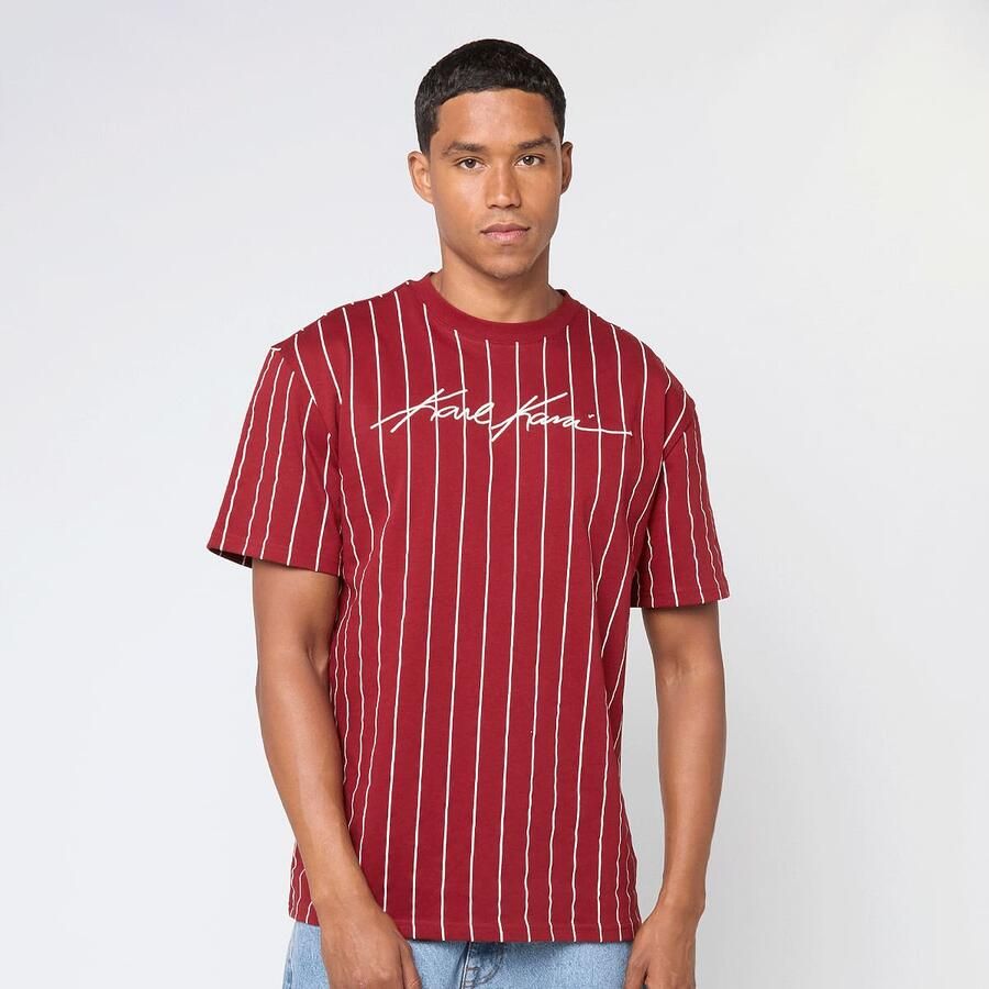 Karl Kani Autograph Pinstripe Jersey Boxy T-Shirt Men T-Shirts & Polo's rood Maat XL Kleding - Foto 3