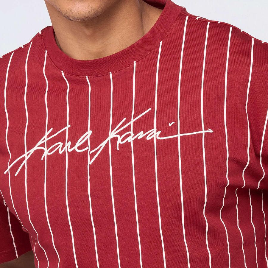 Karl Kani Autograph Pinstripe Jersey Boxy T-Shirt Men T-Shirts & Polo's rood Maat XL Kleding