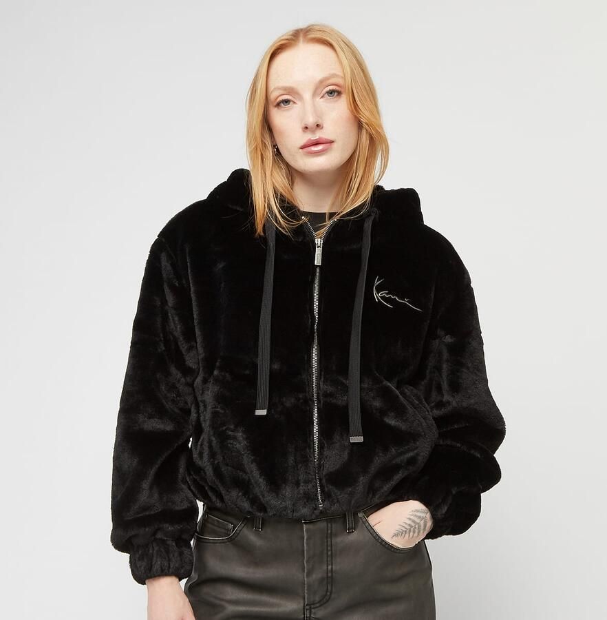 Karl Kani Metal Signature Vegan Fur Zip Hoodie Jacket light grey Wo Hoodies & Sweaters zwart Maat M Kleding - Foto 3