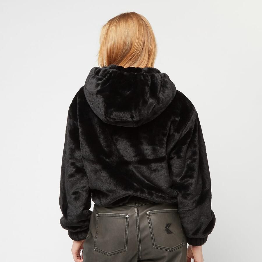 Karl Kani Metal Signature Vegan Fur Zip Hoodie Jacket light grey Wo Hoodies & Sweaters zwart Maat M Kleding