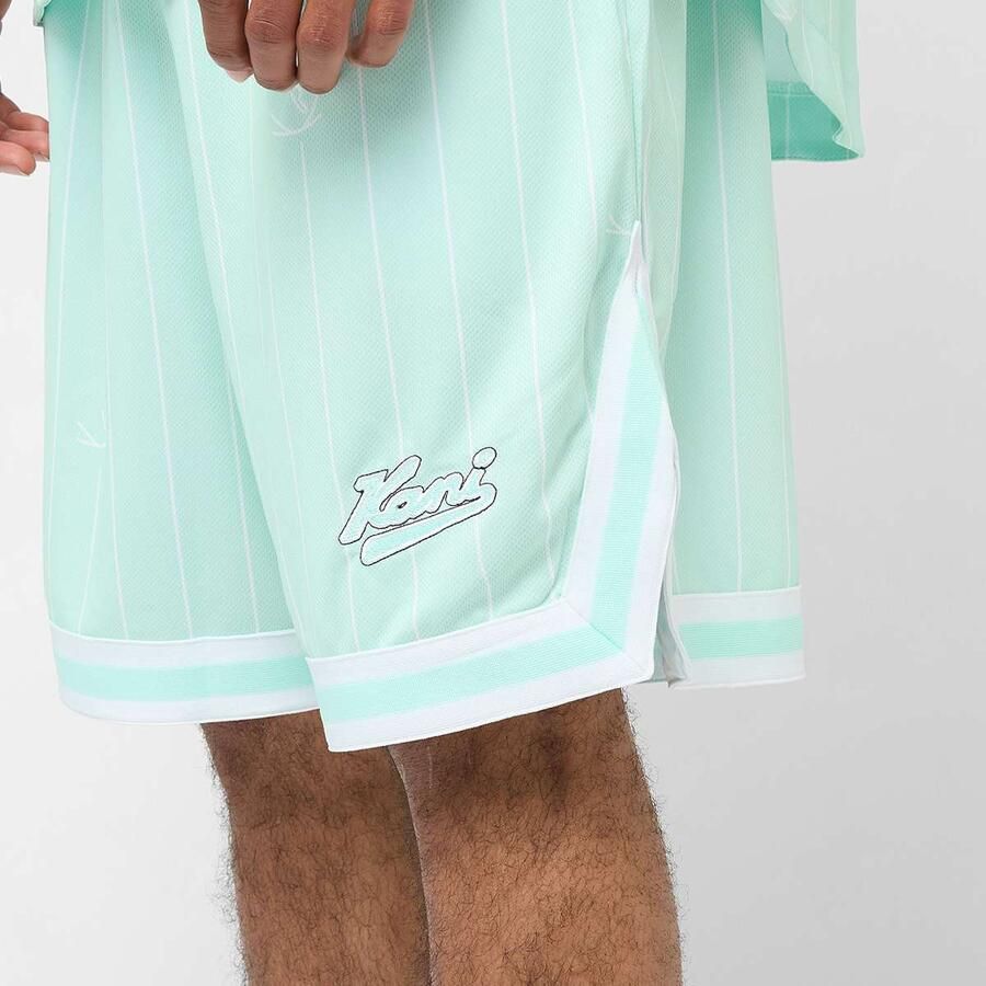 Karl Kani Small Varsity Logo Pinstripe Mesh Shorts men Sportshorts blauw Maat XL Kleding