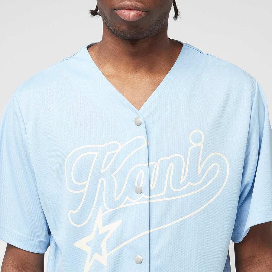 Karl Kani VARSITY STAR BASEBALL SHIRT light blue off white men Overhemden blauw Maat XL Kleding