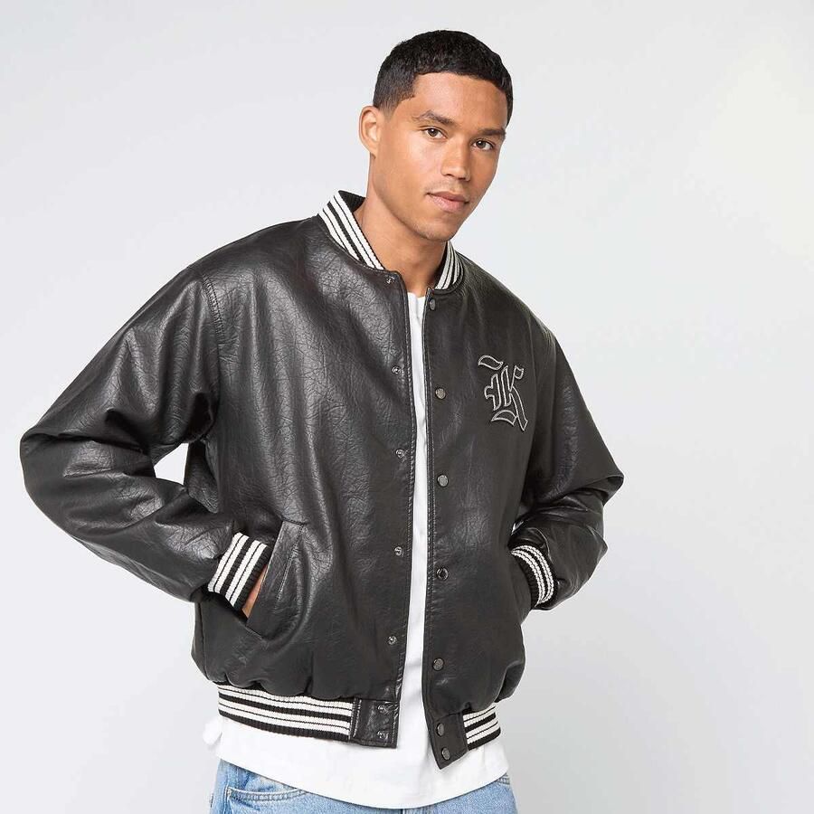 Karl Kani Western Pu Leather College Jacket Men jacks zwart Maat XL Kleding