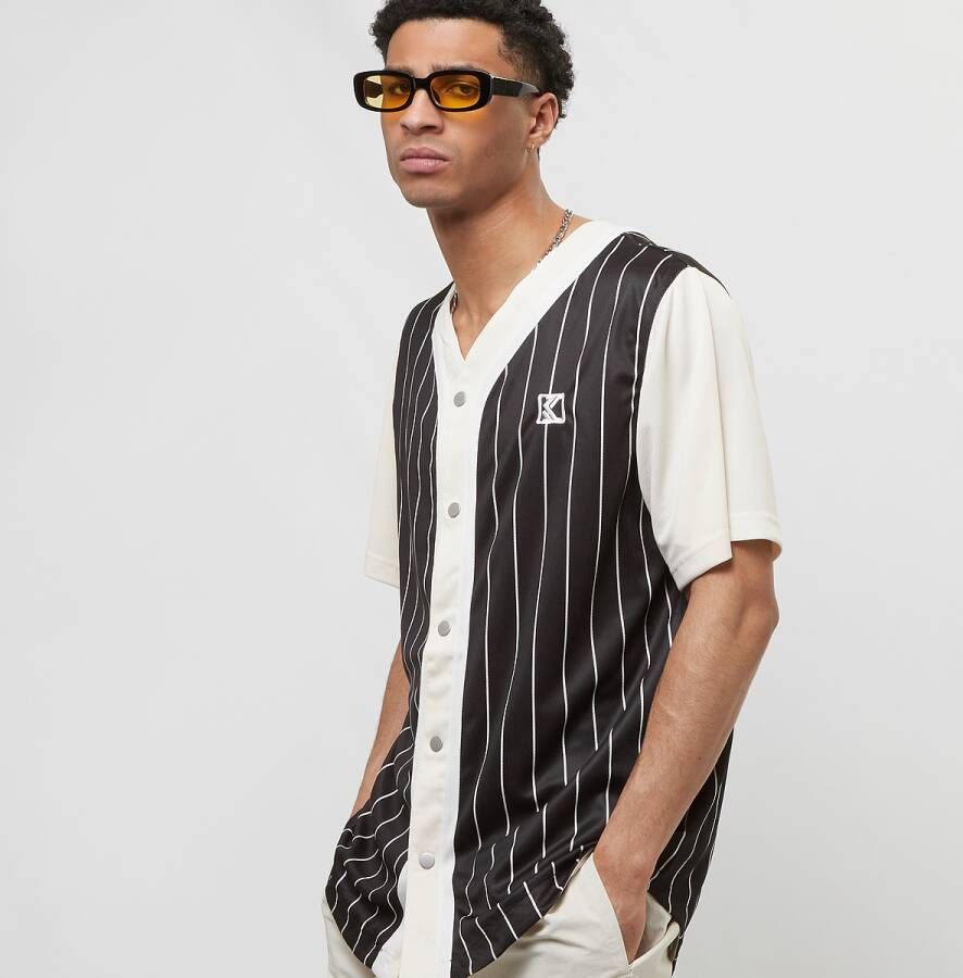 Karl Kani Og Block Pinstripe Baseball Shirt Korte mouwen Kleding black off white maat: XL beschikbare maaten:S M L XL