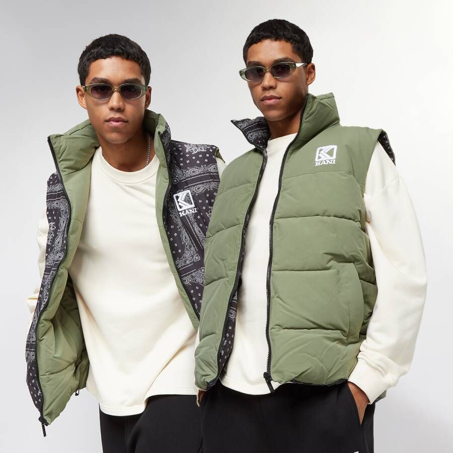 Karl Kani Og Reversible Paisley Puffer Vest Bodywarmers Kleding black military green maat: XXS beschikbare maaten:S M L XL XXS