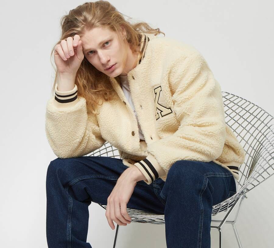 Karl Kani Retro Patch Teddy College Jacket Jassen Kleding cream black maat: M beschikbare maaten:S M XXL