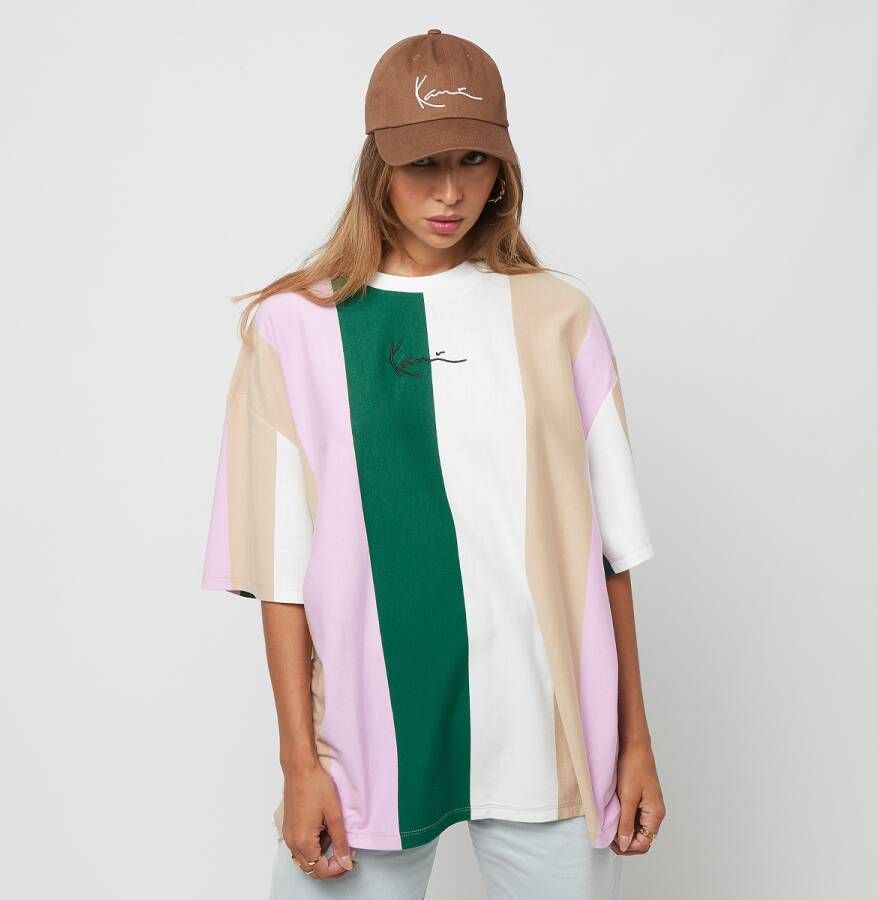 Karl Kani Small Signature Striped Tee Dress T-shirts Kleding pink dark green white maat: L beschikbare maaten:L