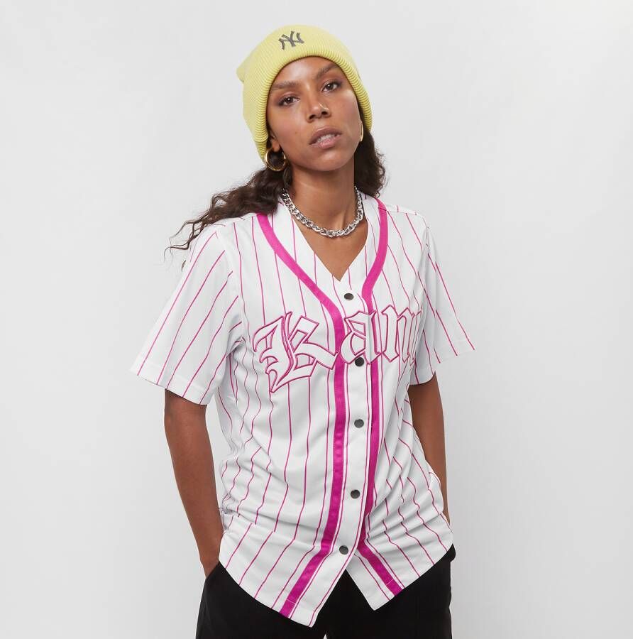 Karl Kani Woven Signature Old English Baseball Shirt Korte mouwen Kleding weiß pink maat: S beschikbare maaten:XS S