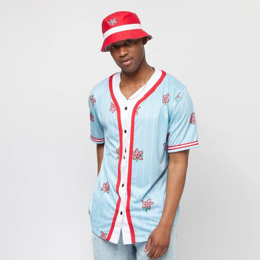 Karl Kani X Stranger Things Woven Signature Pinstripe Baseball Shirt Korte mouwen Kleding light blue maat: S beschikbare maaten:S