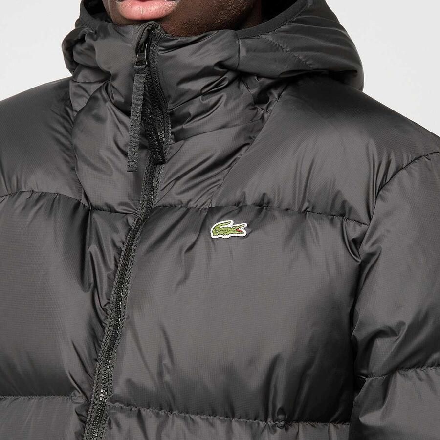 Lacoste Zwarte gewatteerde jas met capuchon Aw24 Black Heren