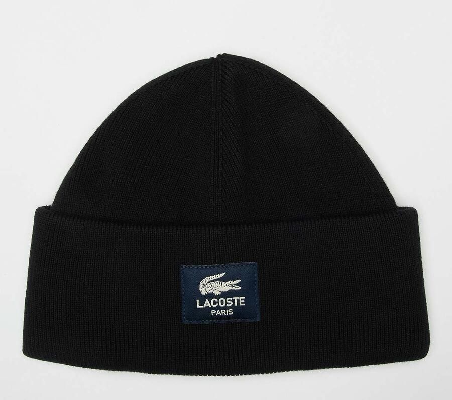 Lacoste Woven Label Beanie Unisex Mutsen zwart Maat ONE SIZE Accessoires - Foto 2