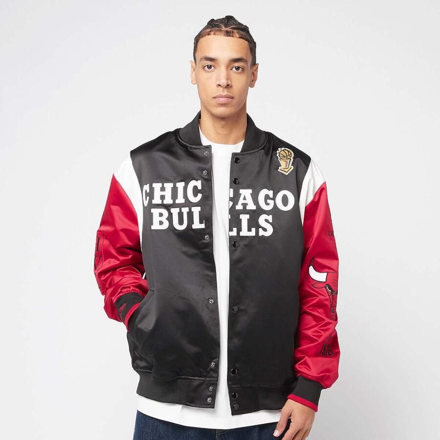 Mitchell & Ness NBA Team Origins Satin Jacket Vintage Logo Chicago Bulls Men College jacks zwart Maat S Kleding - Foto 3
