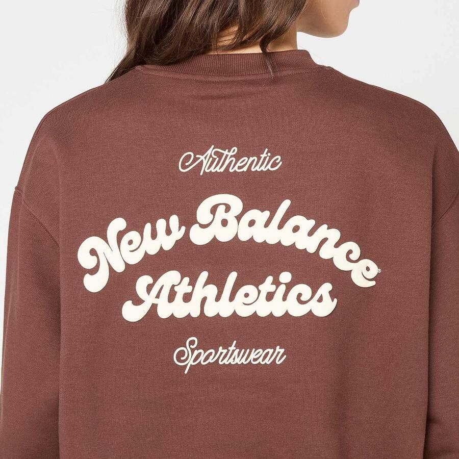 New Balance Linear Heritage Fleece Crew Wo Hoodies & Sweaters bruin Maat XS Kleding - Foto 2