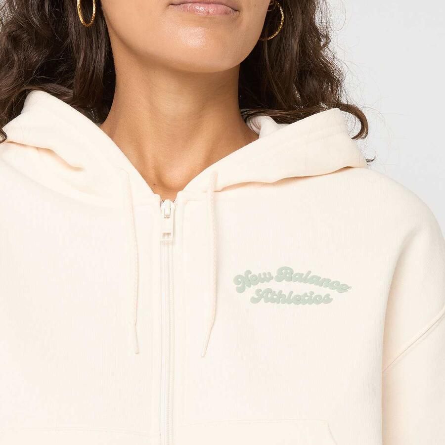 New Balance Linear Heritage Fleece Full Zip Wo Hoodies & Sweaters beige Maat XS Kleding