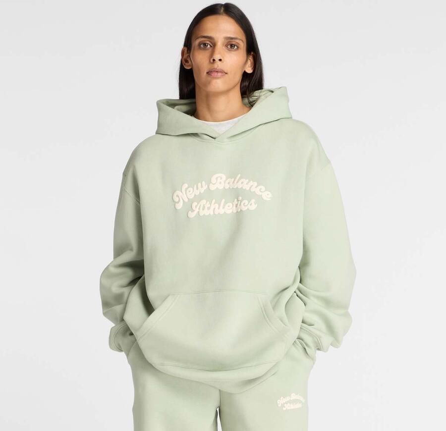 New Balance Linear Heritage Fleece Long Hoodie Wo Hoodies & Sweaters groen Maat XS Kleding - Foto 3