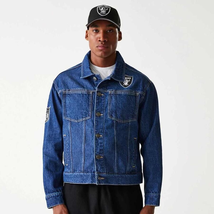 New era NFL Las Vegas Raiders Denim Jacket Men Spijkerjassen blauw Maat XL Kleding