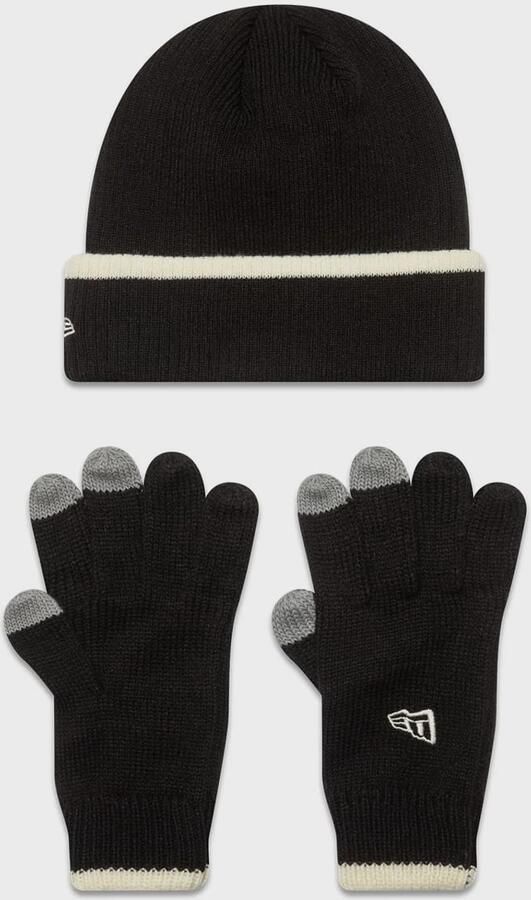 New era Script Beanie Set blk ofw Unisex Mutsen zwart Maat ONE SIZE Accessoires