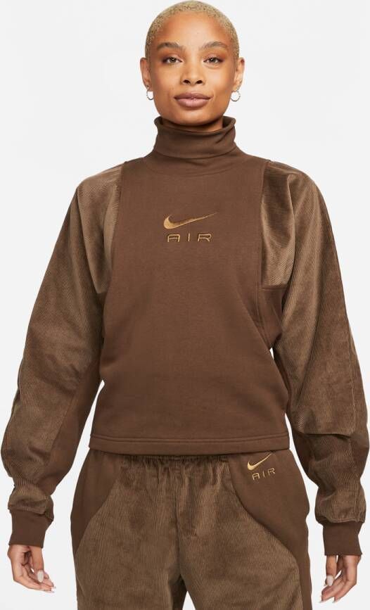 Nike Corduroy Fleece Turtleneck Sweatshirt Vrouwen Brown Dames