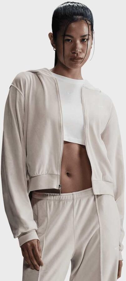 Nike Ruimvallende hoodie van velours met rits voor dames Sportswear Chill Knit Light Orewood Brown- Dames Light Orewood Brown - Foto 3