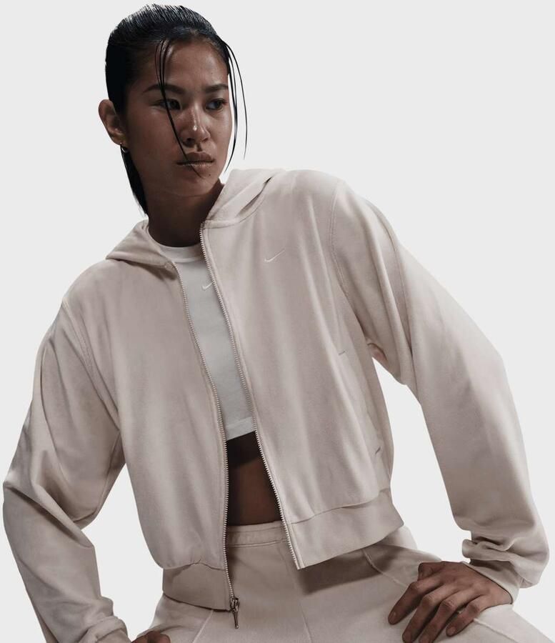 Nike Ruimvallende hoodie van velours met rits voor dames Sportswear Chill Knit Light Orewood Brown- Dames Light Orewood Brown