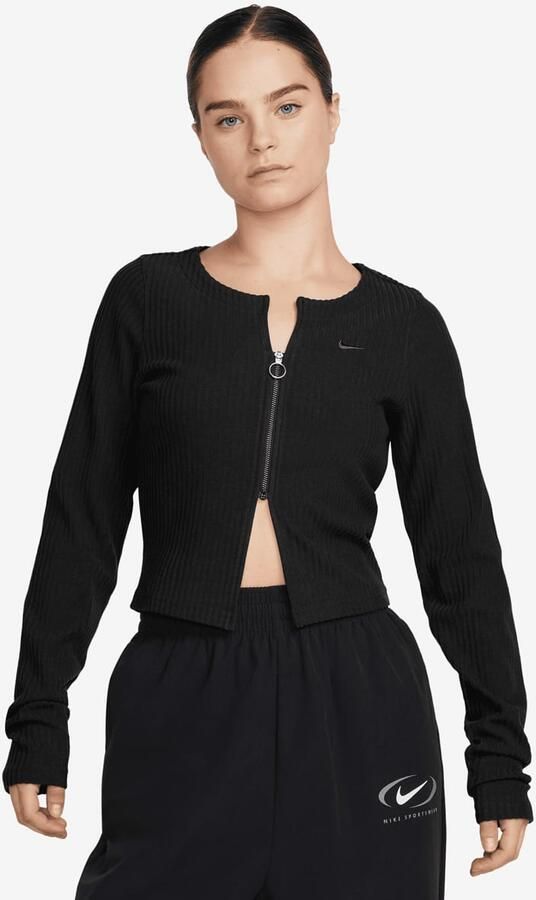 Nike Aansluitend geribbeld damesvest met rits over de hele lengte Sportswear Chill Knit Black Black- Dames Black Black - Foto 3