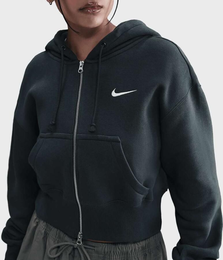 Nike Sportswear Phoenix Fleece Loose Full-Zip Cropped Hoodie Women Hoodies & Sweaters zwart Maat XS Kleding