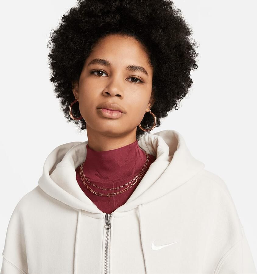 Nike Oversized fleecehoodie met rits over de hele lengte voor dames Sportswear Phoenix Fleece Light Orewood Brown- Dames Light Orewood Brown