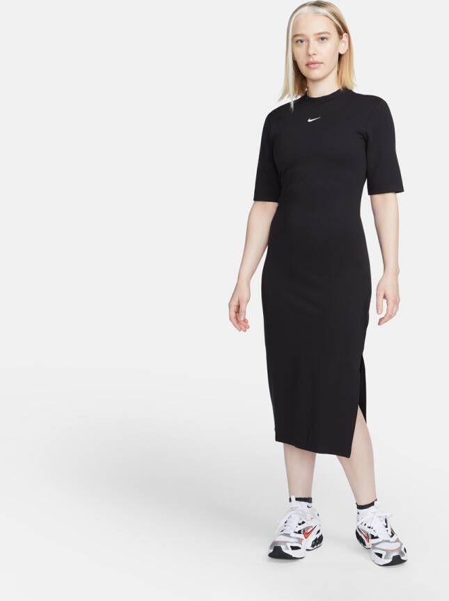 Nike Sportswear Essential Midi Dress Jurken Kleding black white maat: L beschikbare maaten:XS S M L