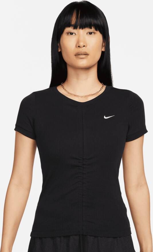 Nike Sportswear Essential Rib Shortsleeve Midrunner Crop Top T-shirts Kleding black sail maat: L beschikbare maaten:XS S M L XL