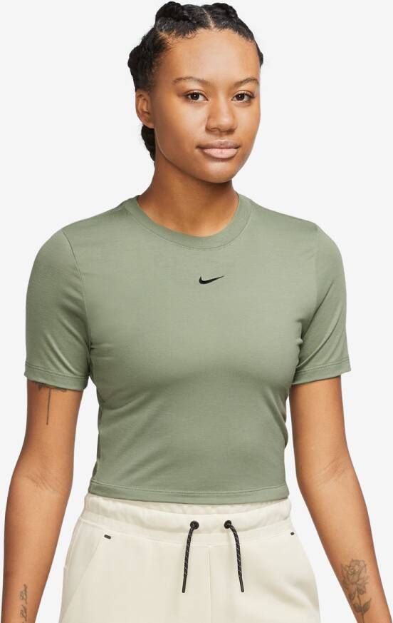 Nike Sportswear Essential Slim-fit Crop T-shirt T-shirts Kleding oil green black maat: XS beschikbare maaten:XS