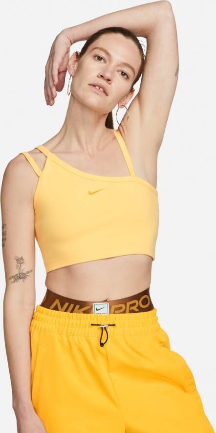 Nike Sportswear Everyday Modern Asymmetrical Crop Tank Tanktops Kleding TOPAZ GOLD UNIVERSITY GOLD maat: XS beschikbare maaten:XS S M L