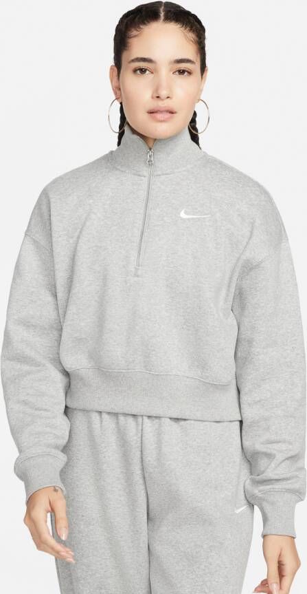Nike Sportswear Phoenix Fleece Oversized 1 2-zip Crop Sweatshirt Sweaters Kleding dk grey heather sail maat: XL beschikbare maaten:XL