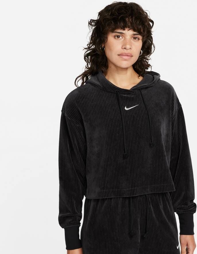 Nike Sportswear Women's Velour Cropped Pullover Hoodie Hoodies Kleding black sail maat: M beschikbare maaten:XS M L