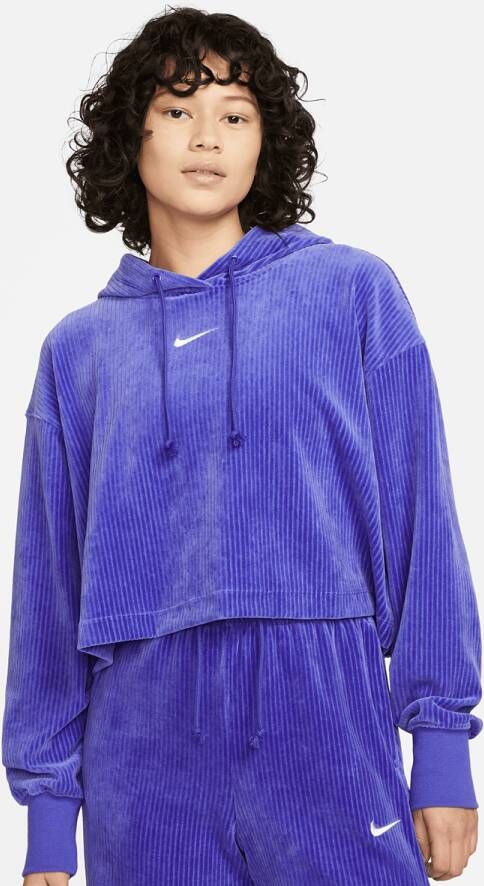 Nike Sportswear Women's Velour Cropped Pullover Hoodie Hoodies Kleding lapis sail maat: XS beschikbare maaten:XS