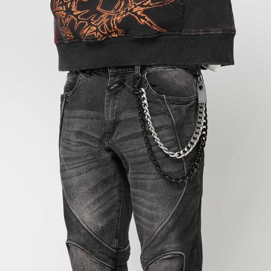 Smoke Rise Color Block & Piping Jeans Men Spijkerbroeken zwart Kleding - Foto 2