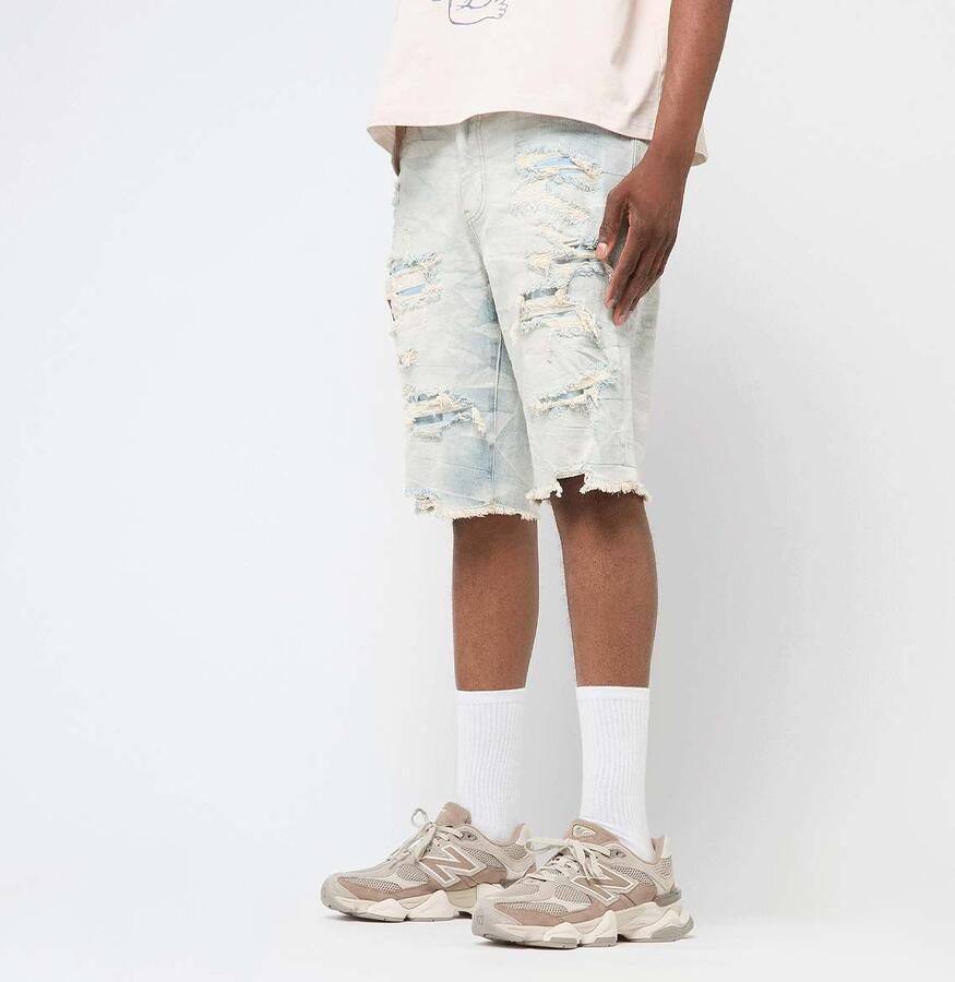 Smoke Rise Distressed Rip & Repair Denim Shorts in blauw formaten: 28 - Foto 3