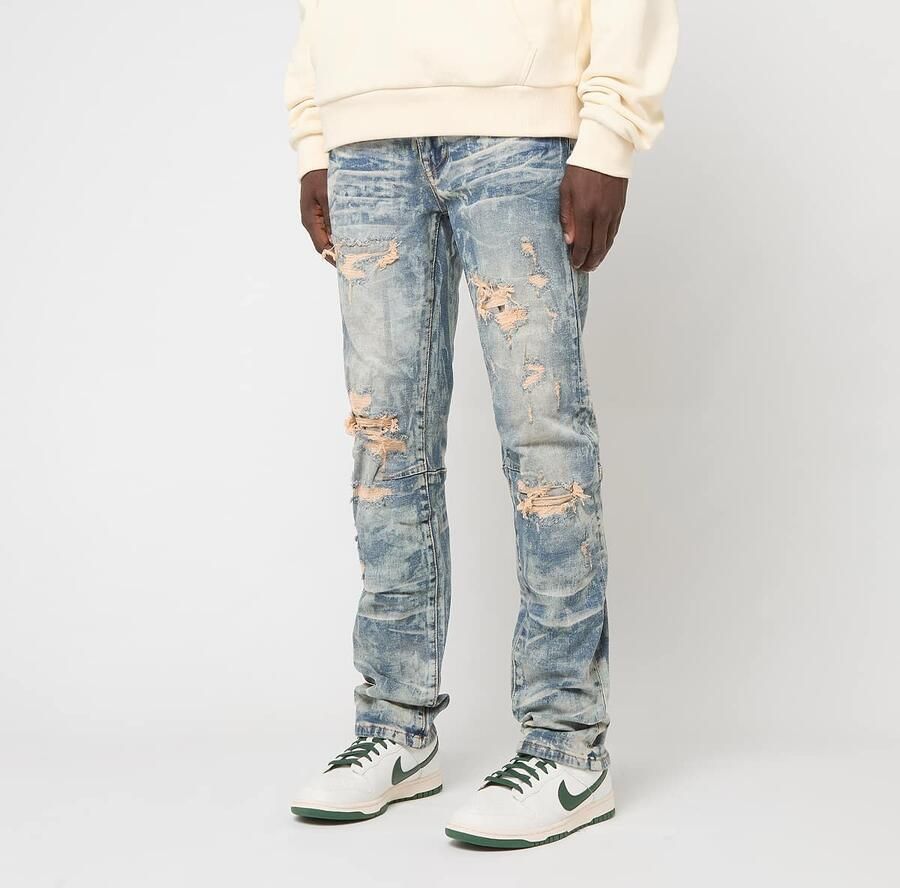 Smoke Rise Heavy Laser Effect Jeans Men Spijkerbroeken blauw Kleding - Foto 3