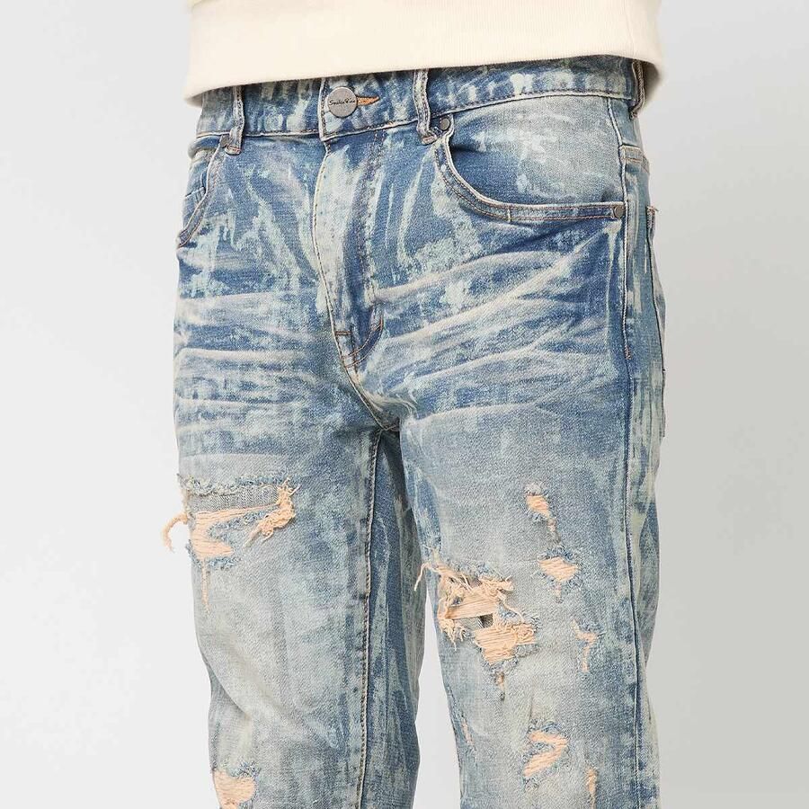 Smoke Rise Heavy Laser Effect Jeans Men Spijkerbroeken blauw Kleding