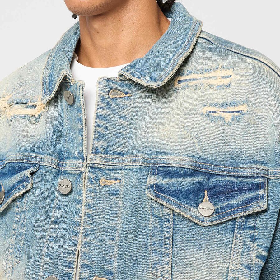 Smoke Rise Heavy Whisker Effect Jacket Men Spijkerjassen blauw Maat XL Kleding - Foto 2