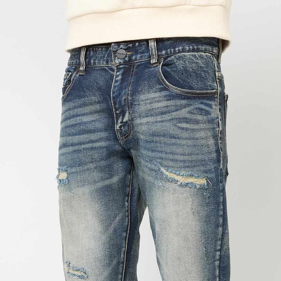 Smoke Rise Heavy Whisker Effect Jeans Men Spijkerbroeken blauw Kleding