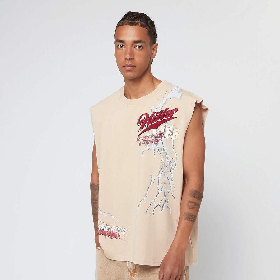 Smoke Rise Rhinestone Killer Life T-Shirt men Tanktops beige Maat XL Kleding