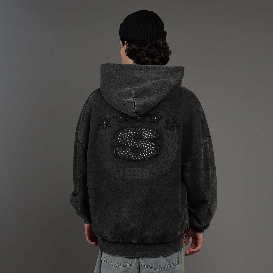 SNIPES S Emblem Inside Out Oversized Zip Hoodie Men Hoodies & Sweaters zwart Maat XS Kleding