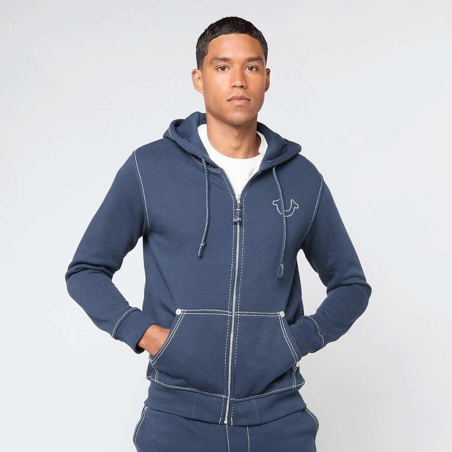 True Religion Big T Zip Up Hoodie Men Hoodies & Sweaters blauw Maat XL Kleding