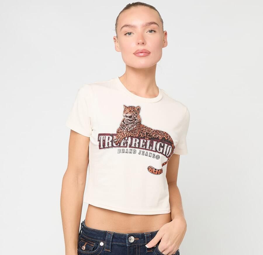 True Religion Crystal Leopard Baby Tee Wo T-Shirts & Polo's beige Maat XS Kleding - Foto 3