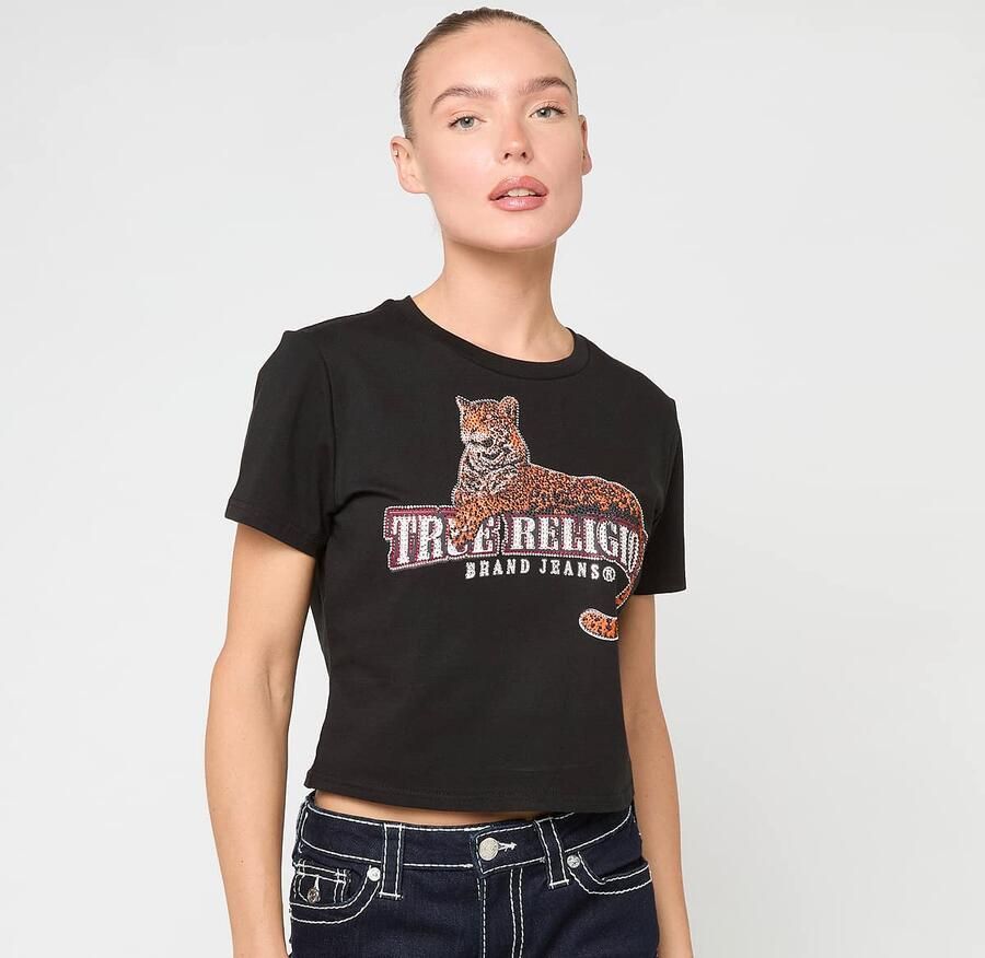 True Religion Crystal Leopard Baby Tee Wo T-Shirts & Polo's zwart Maat XS Kleding - Foto 3