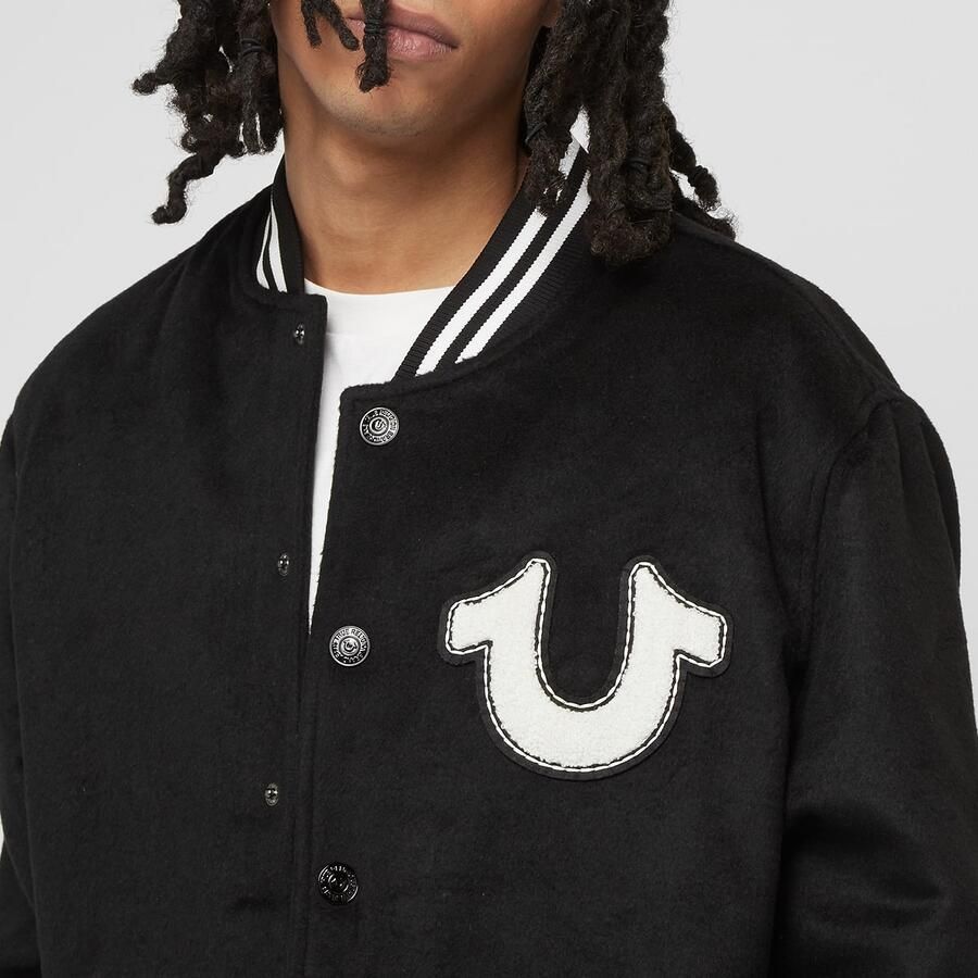 True Religion Wool Western Bomber Jacket Men College jacks zwart Maat S Kleding