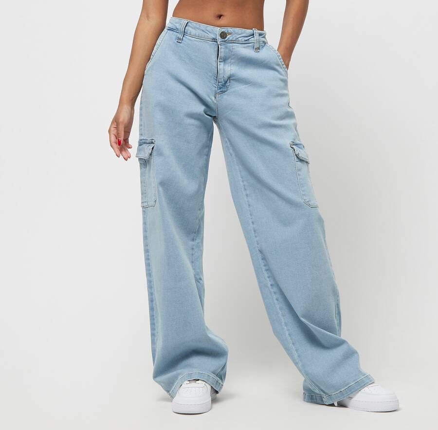 Urban Classics Ladies High Waist Straight Denim Cargo Pants Spijkerbroeken Kleding lightwashed maat: 29 beschikbare maaten:29