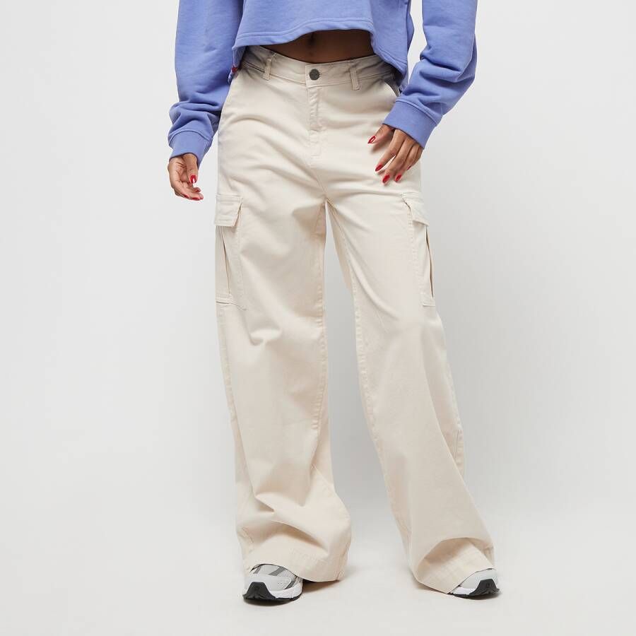 Urban Classics Ladies High Waist Wide Leg Twill Cargo Pants Cargobroeken Kleding white sand maat: 26 beschikbare maaten:26 27 29 30 31